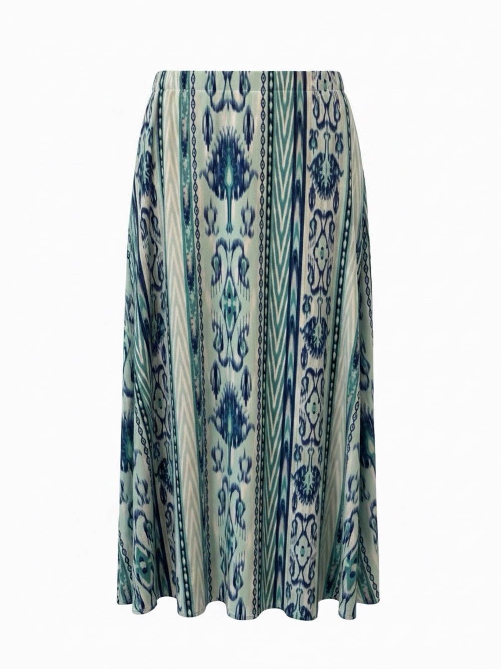 Chico’s Blue Ikat Print Double Side Slit Maxi Skirt Size 12-14 Petite